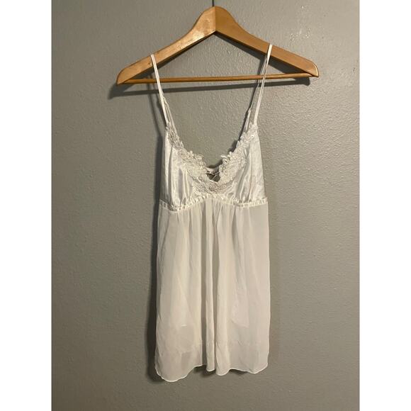 Linea Donatella Womens Babydoll Slip Small White Satin Floral Embroidered Fairy - Picture 1 of 8